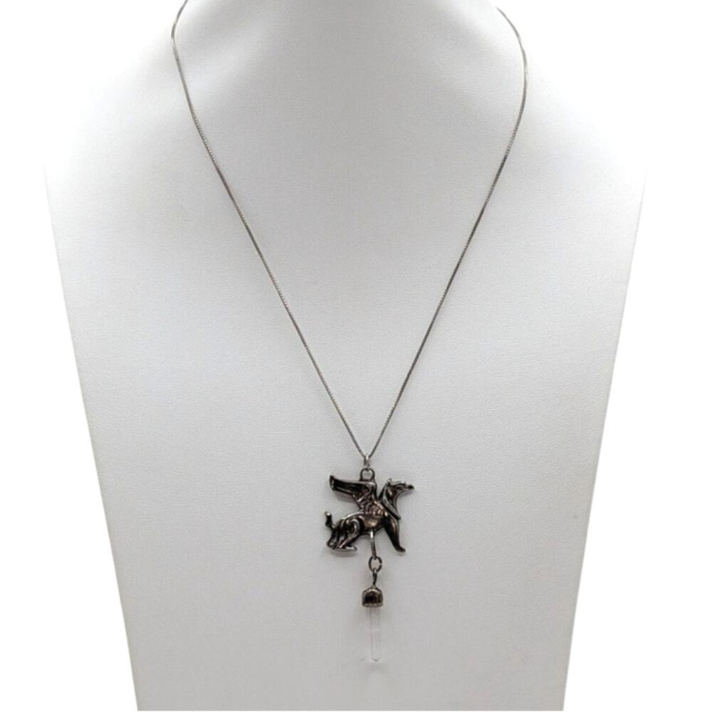 Vtg Scythian Griffin Crystal Dangle Pendant on 925 Sterling Box Chain Necklace
